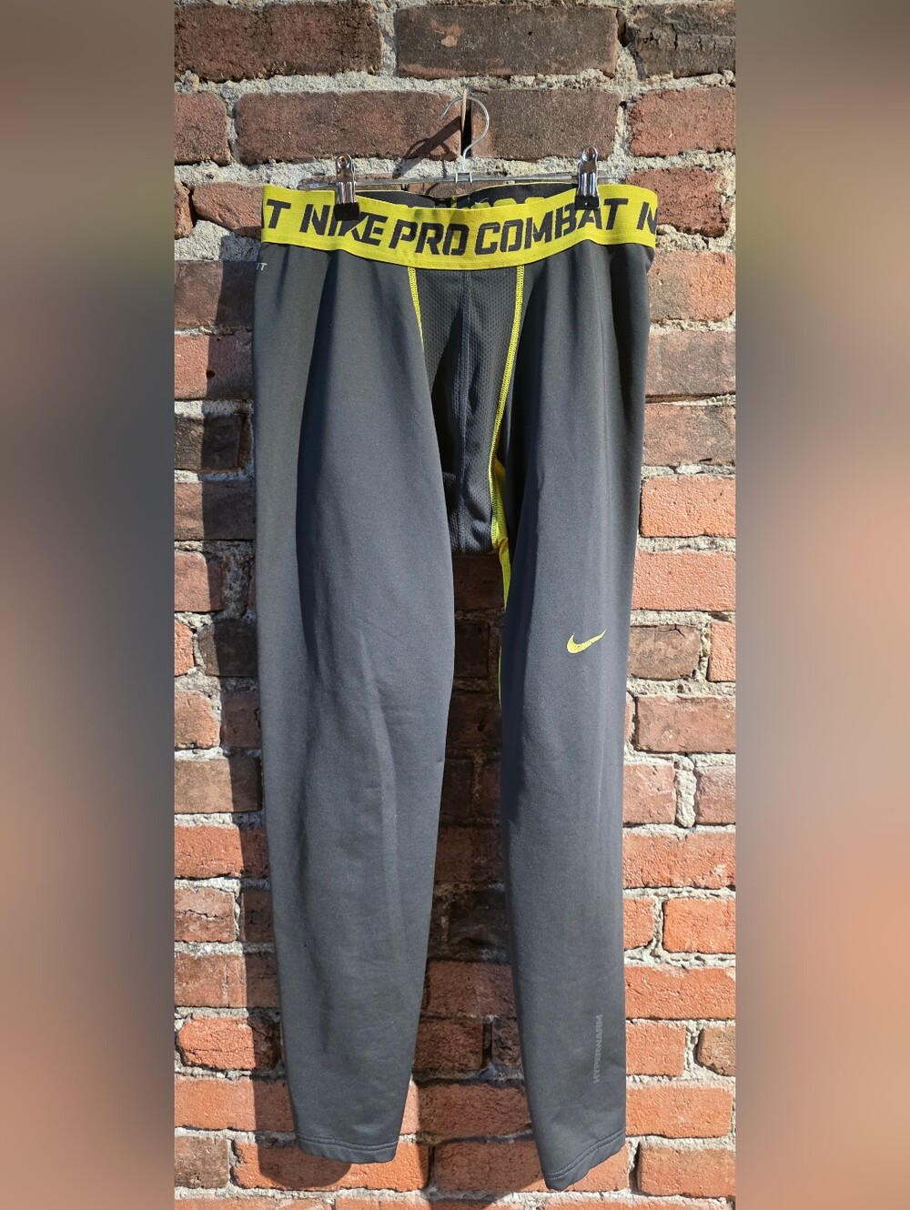 Nike Pro Combat Black Compression Pants with Yellow Accents